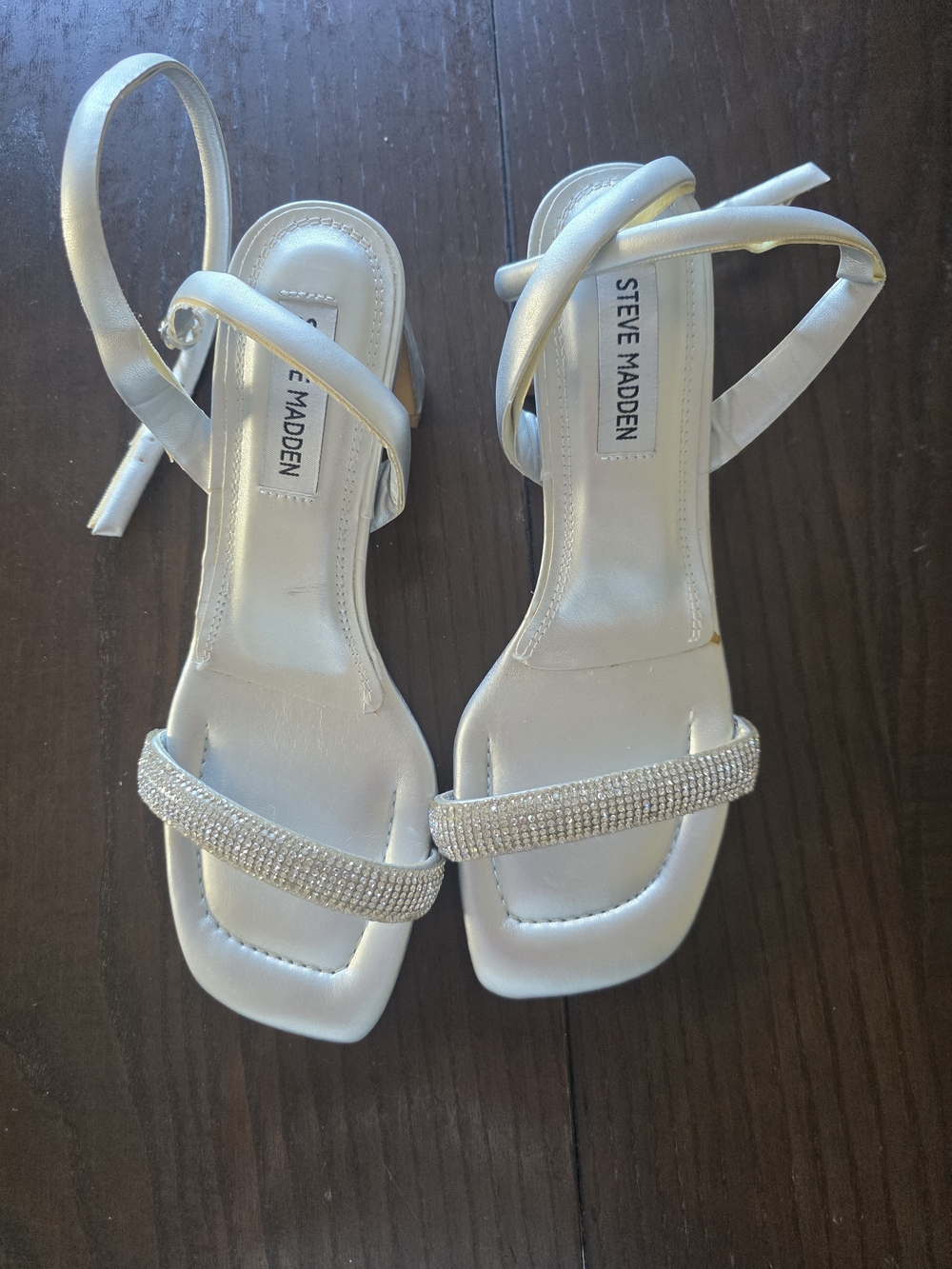 Steve Madden Women's White Embellished Ankle-Strap Sandals